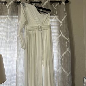 Sexy One Shoulder Elegant Jumpsuit Romper Evening Party Long Sleeve Sheer Mesh